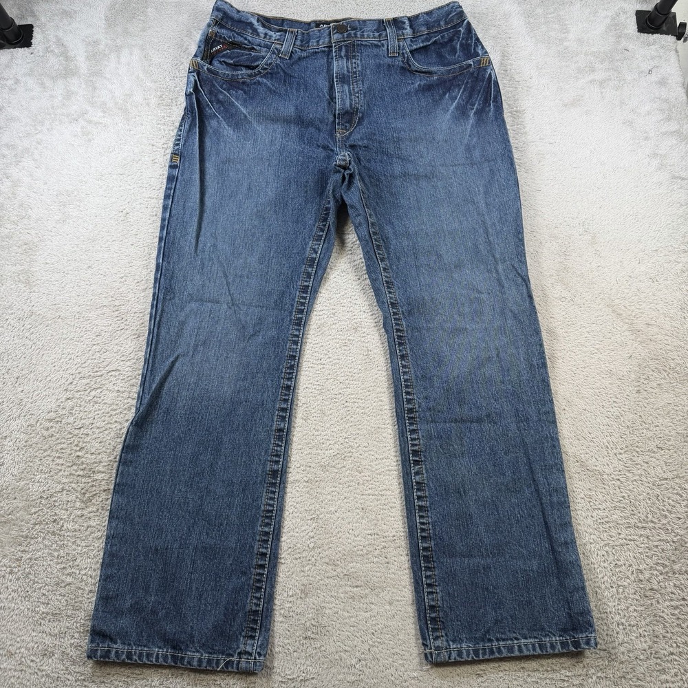 Ariat FR Jeans Mens 36x32 Blue Denim M5 Straight Leg Workwear Cowboy Western
